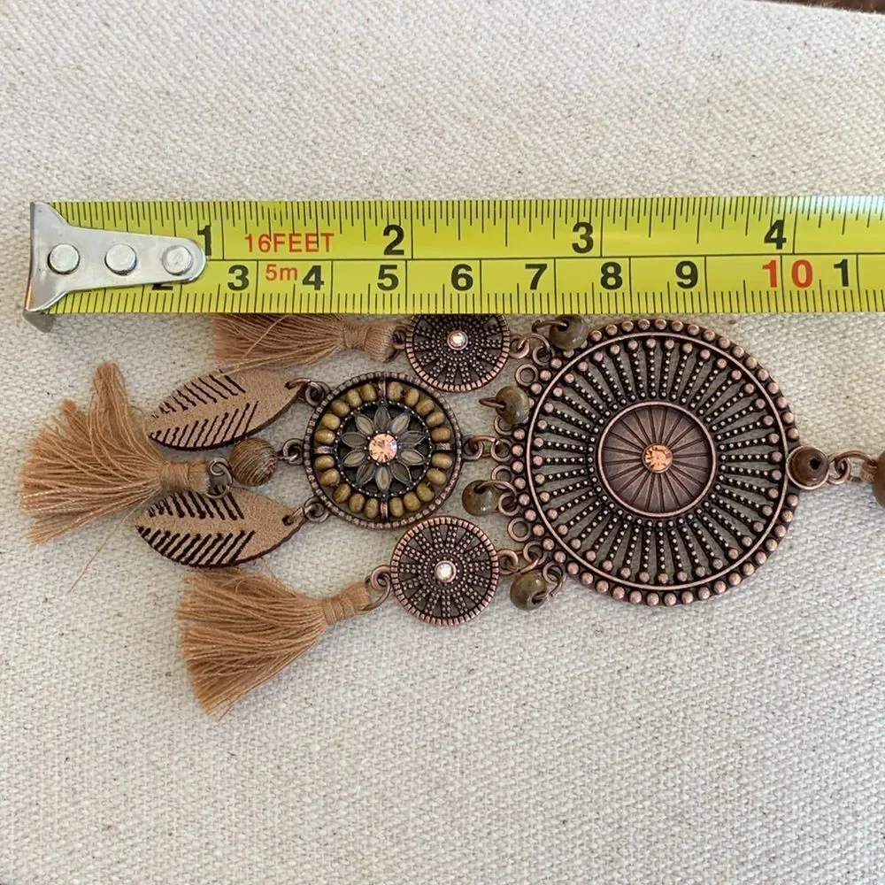 Men’s Boho Medallion Pendant Necklace – Bronze Tone with Faux Suede Cord
